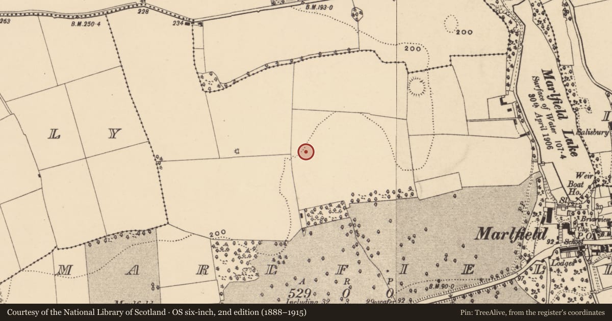 Ordnance Survey six-inch map, 2nd edition (1888–1915) covering the location of House - Neolithic, Marlfield, County Tipperary South, with a pin at the register's coordinates