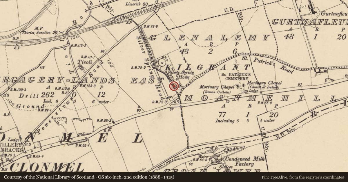 Ordnance Survey six-inch map, 2nd edition (1888–1915) covering the location of House - 18th/19th century, Glenalemy, County Tipperary South, with a pin at the register's coordinates