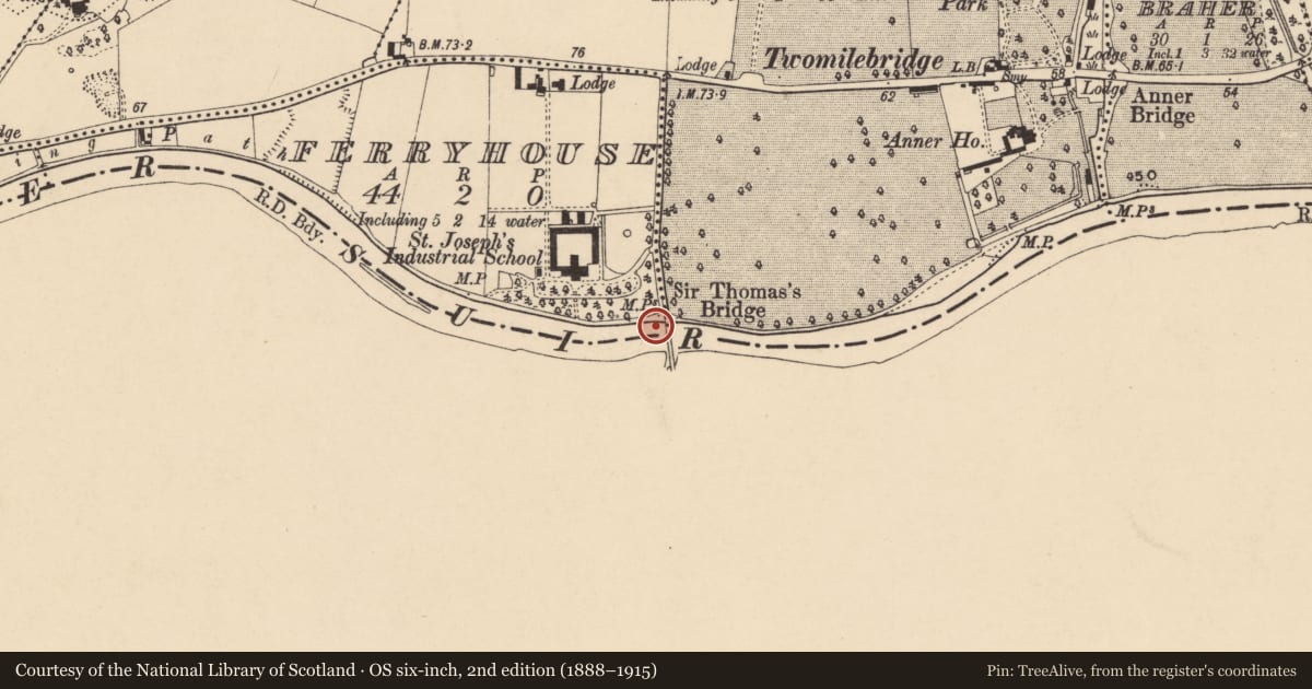 Ordnance Survey six-inch map, 2nd edition (1888–1915) covering the location of Bridge, Twomilebridge, Ferryhouse, County Tipperary South, with a pin at the register's coordinates
