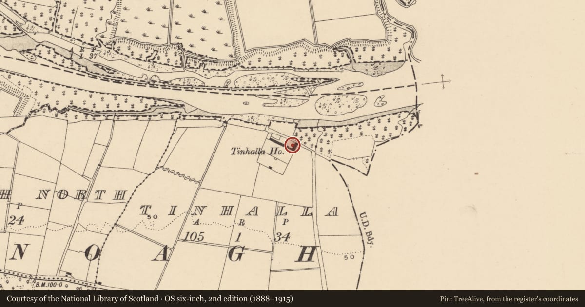 Ordnance Survey six-inch map, 2nd edition (1888–1915) covering the location of House - 17th century, Tinhalla, County Tipperary South, with a pin at the register's coordinates