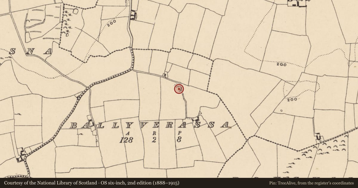 Ordnance Survey six-inch map, 2nd edition (1888–1915) covering the location of Ringfort - rath, Ballyverassa, County Tipperary South, with a pin at the register's coordinates