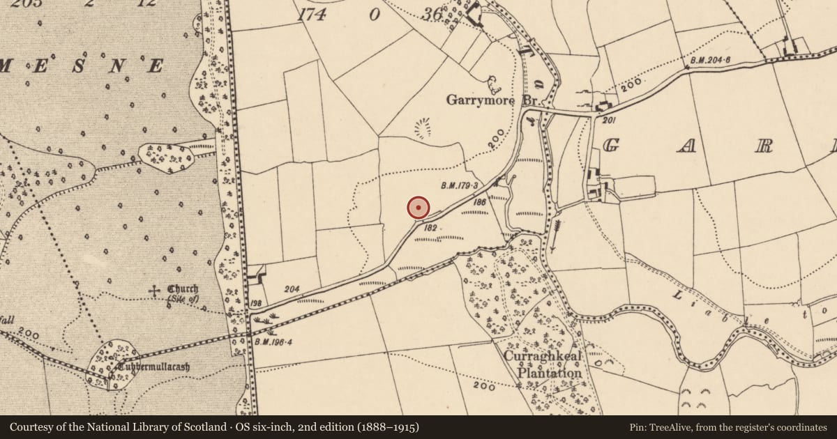 Ordnance Survey six-inch map, 2nd edition (1888–1915) covering the location of Enclosure, Scart East, County Tipperary South, with a pin at the register's coordinates