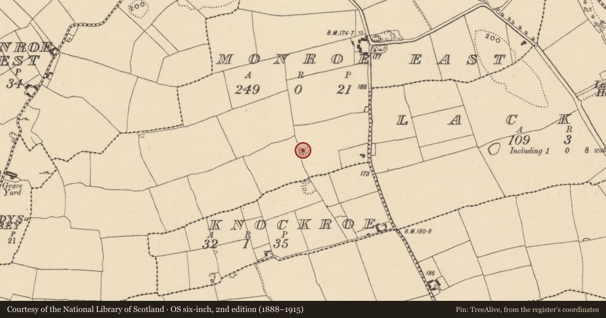 Ordnance Survey six-inch map, 2nd edition (1888–1915) covering the location of Enclosure, Monroe East, County Tipperary South, with a pin at the register's coordinates