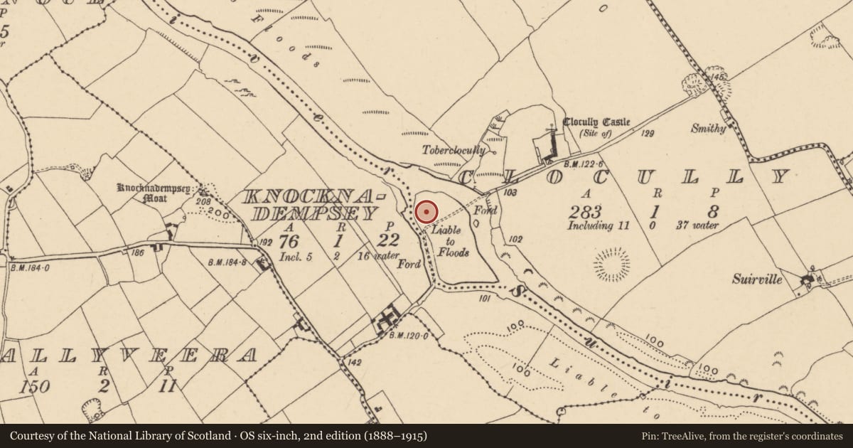 Ordnance Survey six-inch map, 2nd edition (1888–1915) covering the location of House - indeterminate date, Clocully, County Tipperary South, with a pin at the register's coordinates