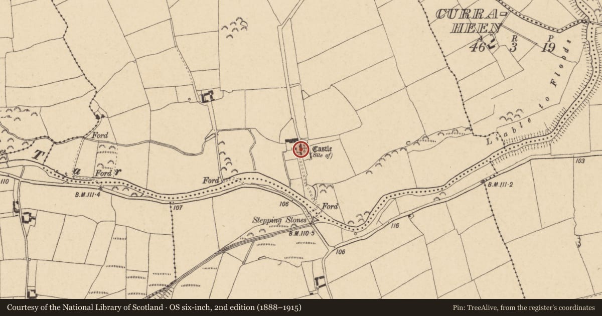 Ordnance Survey six-inch map, 2nd edition (1888–1915) covering the location of Bawn, Frehans, County Tipperary South, with a pin at the register's coordinates