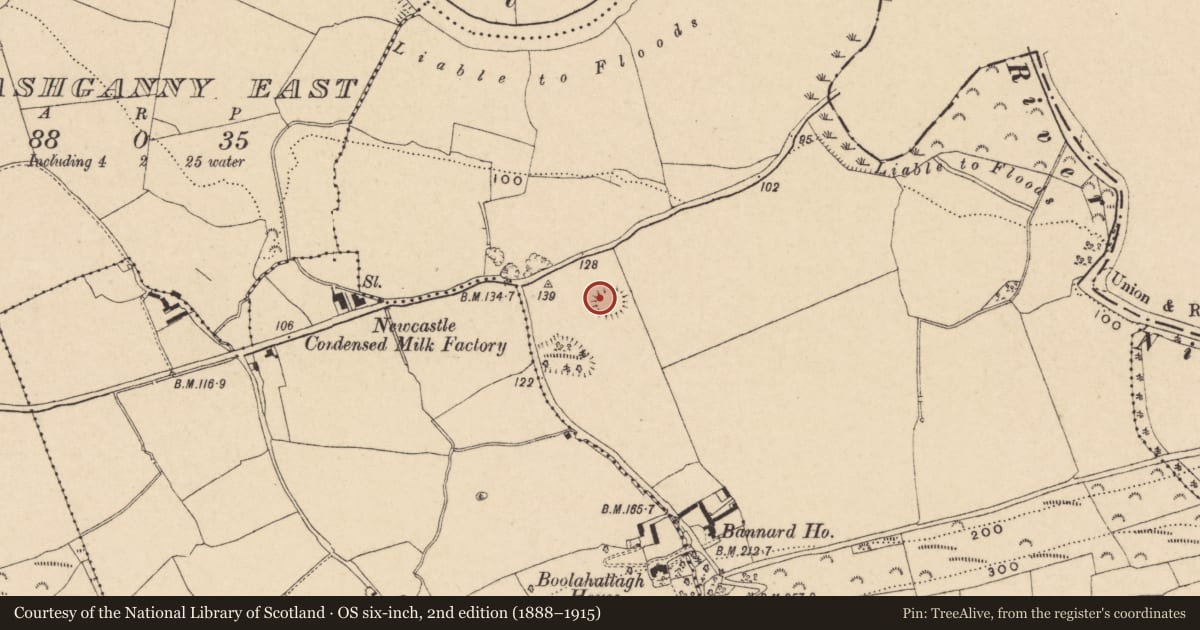 Ordnance Survey six-inch map, 2nd edition (1888–1915) covering the location of Enclosure, Garryduff (Newcastle Par.), County Tipperary South, with a pin at the register's coordinates