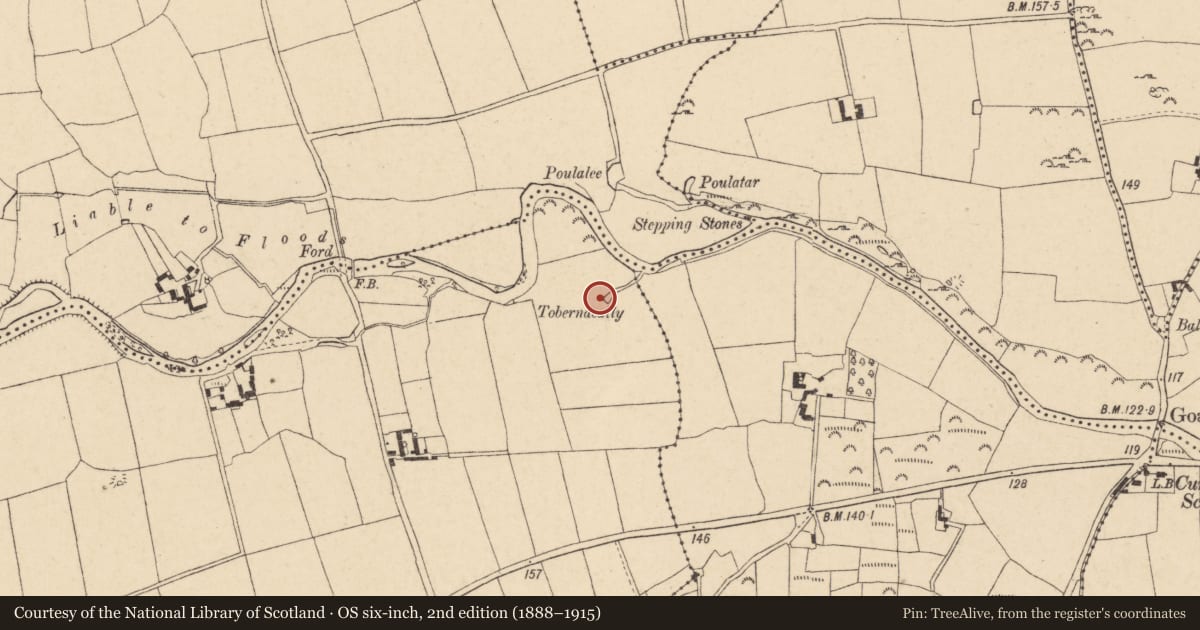 Ordnance Survey six-inch map, 2nd edition (1888–1915) covering the location of Ritual site - holy well, Kildanoge, County Tipperary South, with a pin at the register's coordinates