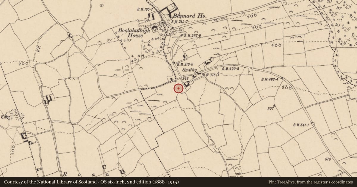 Ordnance Survey six-inch map, 2nd edition (1888–1915) covering the location of Ringfort - rath, Garryduff (Newcastle Par.), County Tipperary South, with a pin at the register's coordinates