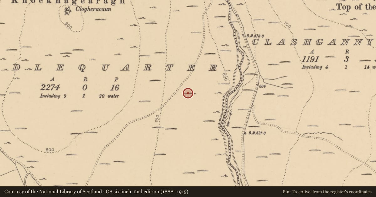 Ordnance Survey six-inch map, 2nd edition (1888–1915) covering the location of Enclosure, Middlequarter (Newcastle Par.), County Tipperary South, with a pin at the register's coordinates