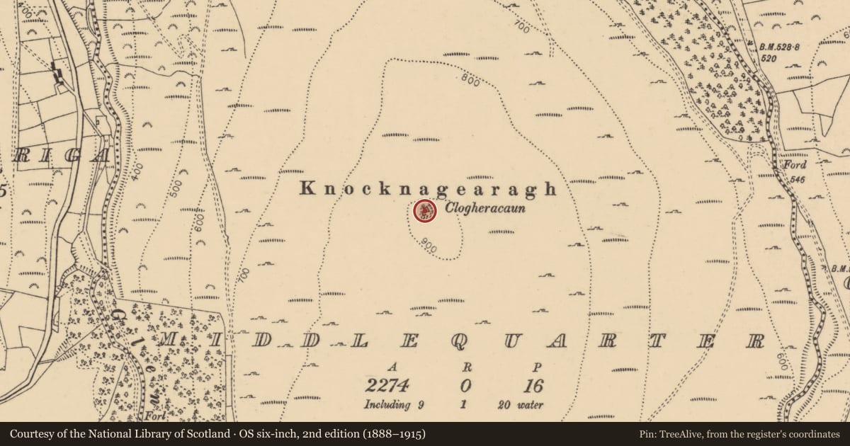 Ordnance Survey six-inch map, 2nd edition (1888–1915) covering the location of Cairn - unclassified, Middlequarter (Newcastle Par.), County Tipperary South, with a pin at the register's coordinates