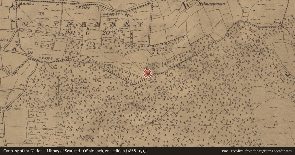 Ordnance Survey six-inch map, 2nd edition (1888–1915) covering the location of House - 18th/19th century, Glenabbey, County Waterford, with a pin at the register's coordinates