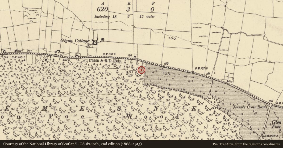 Ordnance Survey six-inch map, 2nd edition (1888–1915) covering the location of Ringfort - rath, Glen Upper, County Waterford, with a pin at the register's coordinates