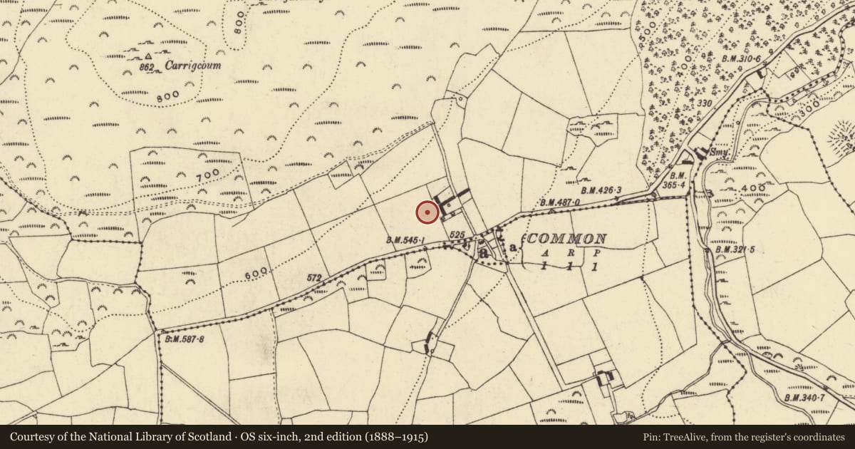 Ordnance Survey six-inch map, 2nd edition (1888–1915) covering the location of Ringfort - unclassified, Glen Upper, County Waterford, with a pin at the register's coordinates