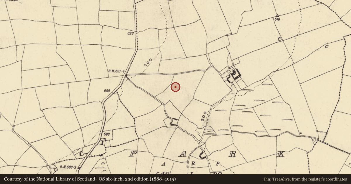 Ordnance Survey six-inch map, 2nd edition (1888–1915) covering the location of Enclosure, Park, County Waterford, with a pin at the register's coordinates