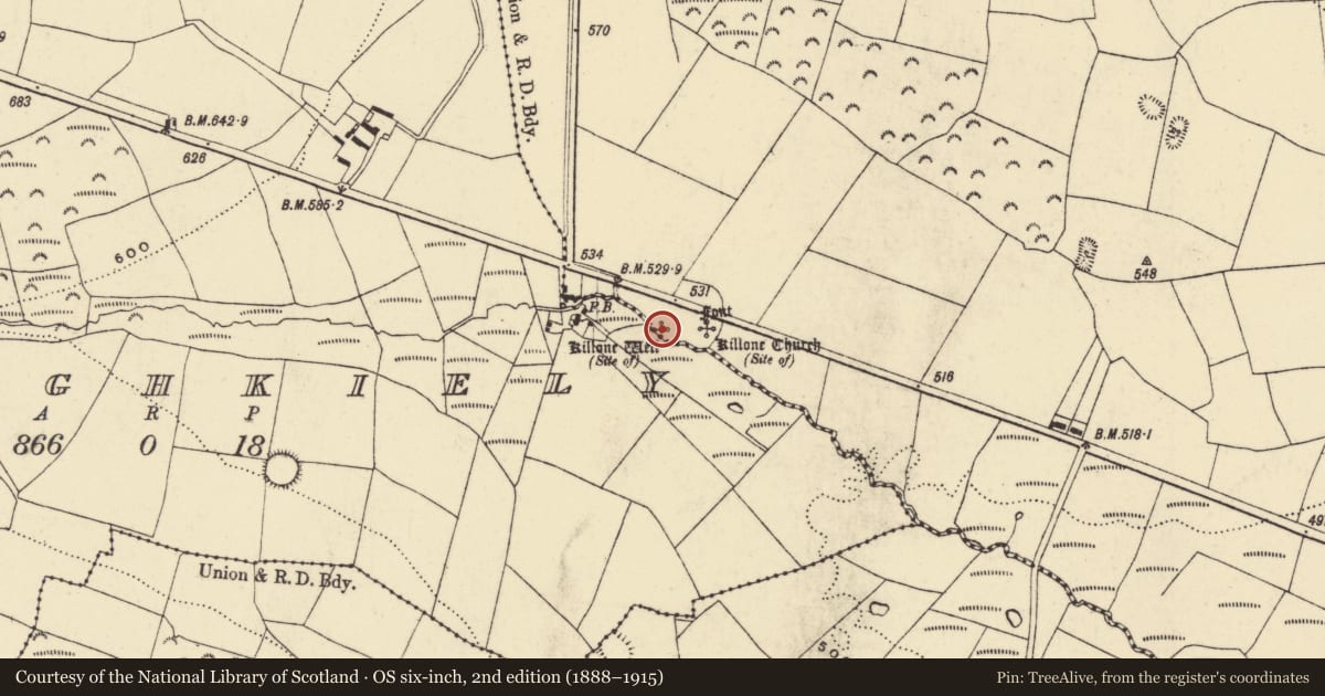 Ordnance Survey six-inch map, 2nd edition (1888–1915) covering the location of Ritual site - holy well, Park, County Waterford, with a pin at the register's coordinates