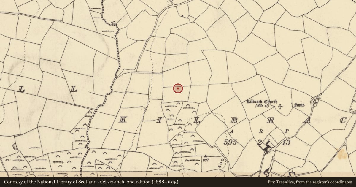 Ordnance Survey six-inch map, 2nd edition (1888–1915) covering the location of Enclosure, Kilbrack, County Waterford, with a pin at the register's coordinates