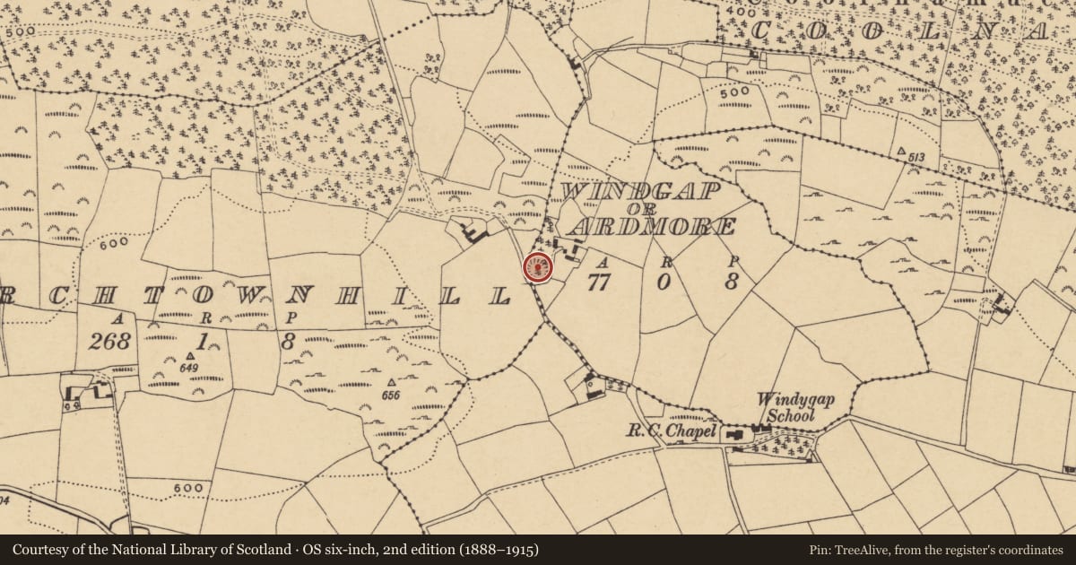 Ordnance Survey six-inch map, 2nd edition (1888–1915) covering the location of Ringfort - rath, Windgap Or Ardmore, County Waterford, with a pin at the register's coordinates