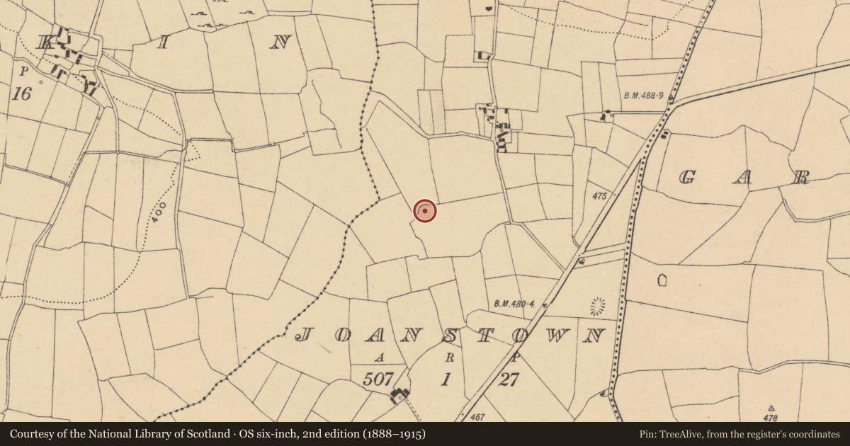 Ordnance Survey six-inch map, 2nd edition (1888–1915) covering the location of Ringfort - unclassified, Joanstown, County Waterford, with a pin at the register's coordinates