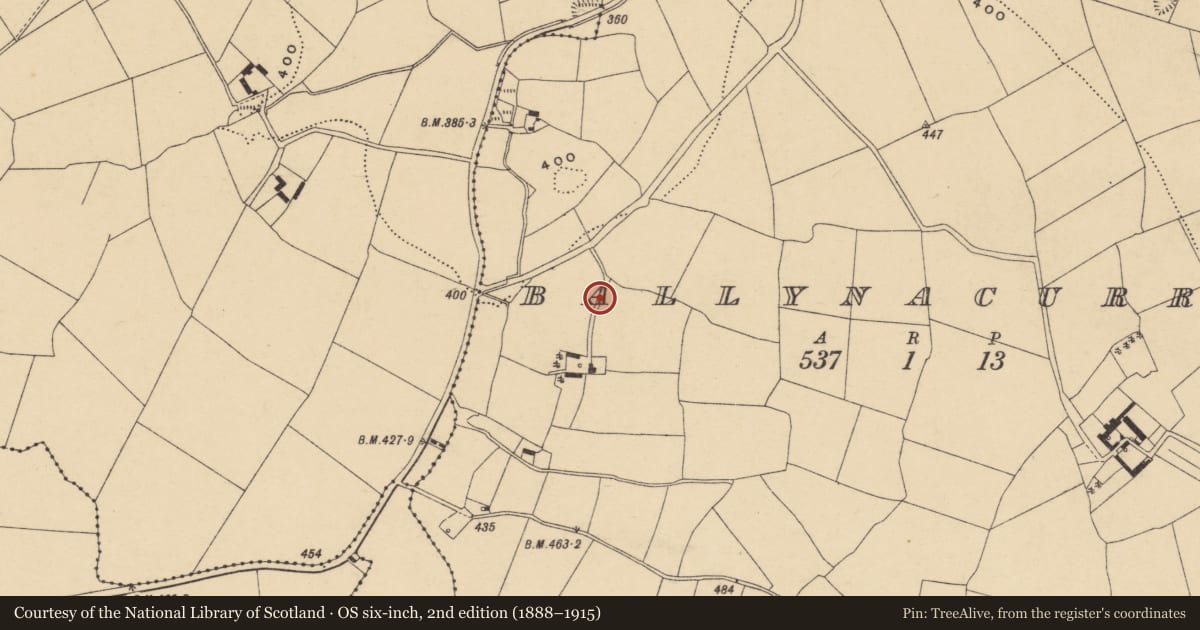 Ordnance Survey six-inch map, 2nd edition (1888–1915) covering the location of Enclosure, Ballynacurra, County Waterford, with a pin at the register's coordinates