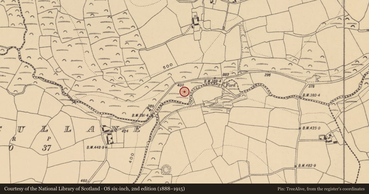 Ordnance Survey six-inch map, 2nd edition (1888–1915) covering the location of Standing stone, Kilbrack, County Waterford, with a pin at the register's coordinates
