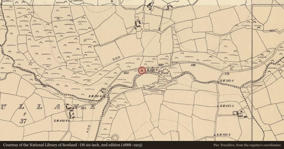 Ordnance Survey six-inch map, 2nd edition (1888–1915) covering the location of Standing stone, Kilbrack, County Waterford, with a pin at the register's coordinates