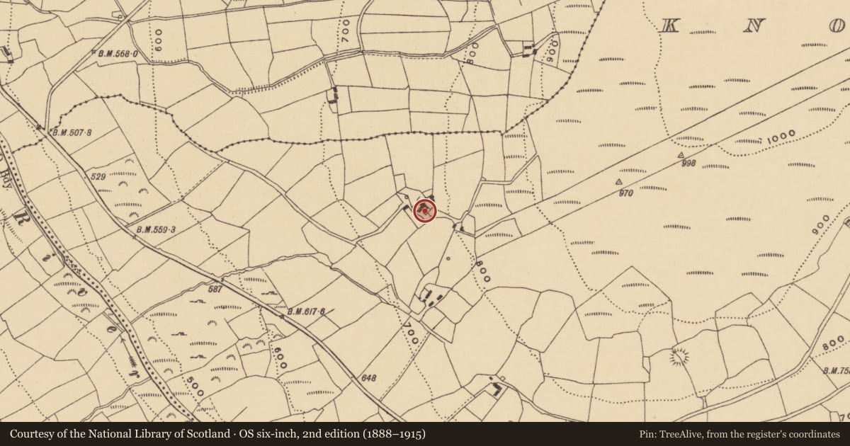 Ordnance Survey six-inch map, 2nd edition (1888–1915) covering the location of Standing stone, Knockanaffrin, County Waterford, with a pin at the register's coordinates