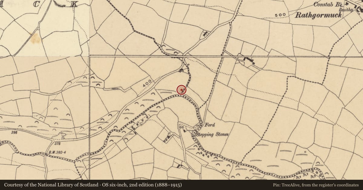Ordnance Survey six-inch map, 2nd edition (1888–1915) covering the location of Water mill - horizontal-wheeled, Kilbrack, County Waterford, with a pin at the register's coordinates