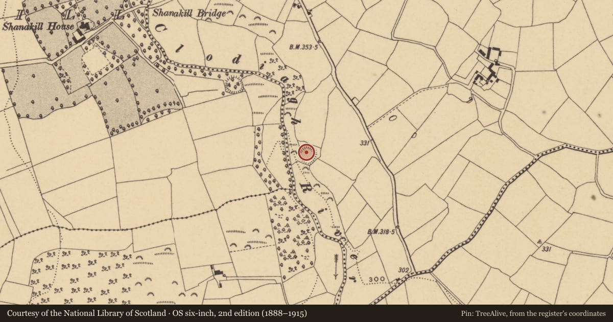 Ordnance Survey six-inch map, 2nd edition (1888–1915) covering the location of Ringfort - rath, Ballythomas, County Waterford, with a pin at the register's coordinates