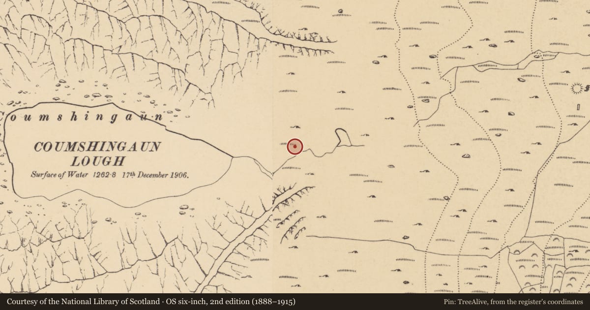 Ordnance Survey six-inch map, 2nd edition (1888–1915) covering the location of Field boundary, Kilclooney, County Waterford, with a pin at the register's coordinates