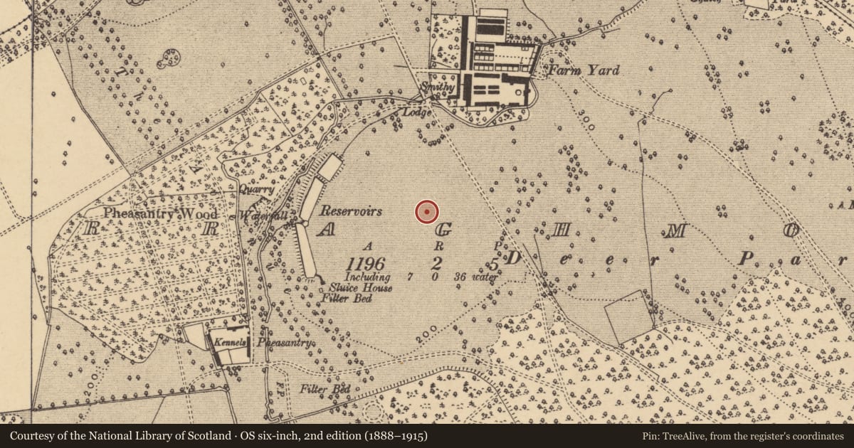 Ordnance Survey six-inch map, 2nd edition (1888–1915) covering the location of Enclosure, Curraghmore, County Waterford, with a pin at the register's coordinates