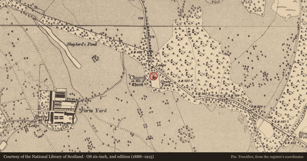 Ordnance Survey six-inch map, 2nd edition (1888–1915) covering the location of Church, Curraghmore, County Waterford, with a pin at the register's coordinates