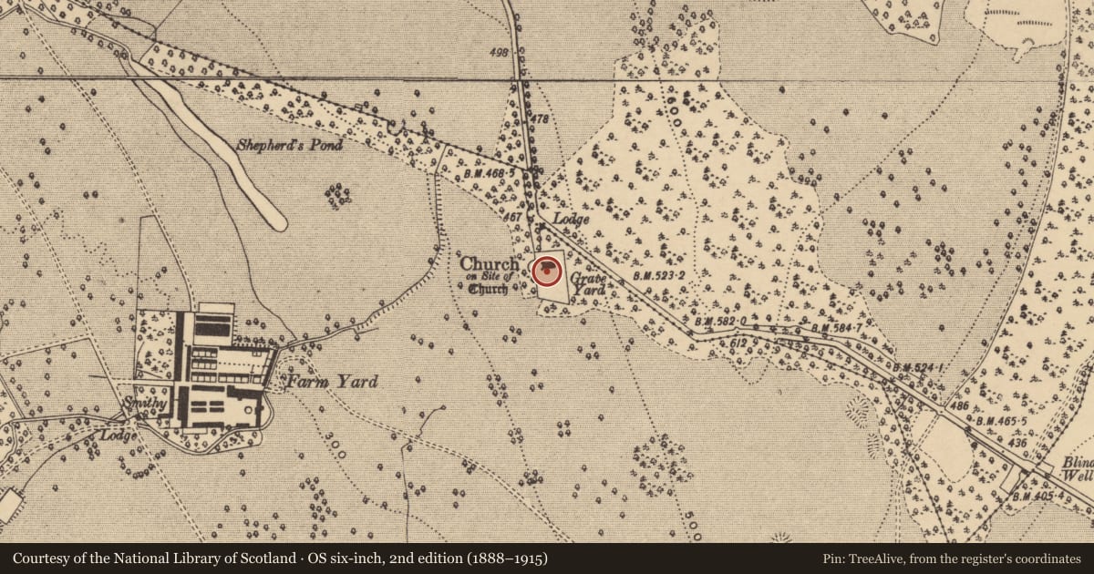 Ordnance Survey six-inch map, 2nd edition (1888–1915) covering the location of Graveyard, Curraghmore, County Waterford, with a pin at the register's coordinates
