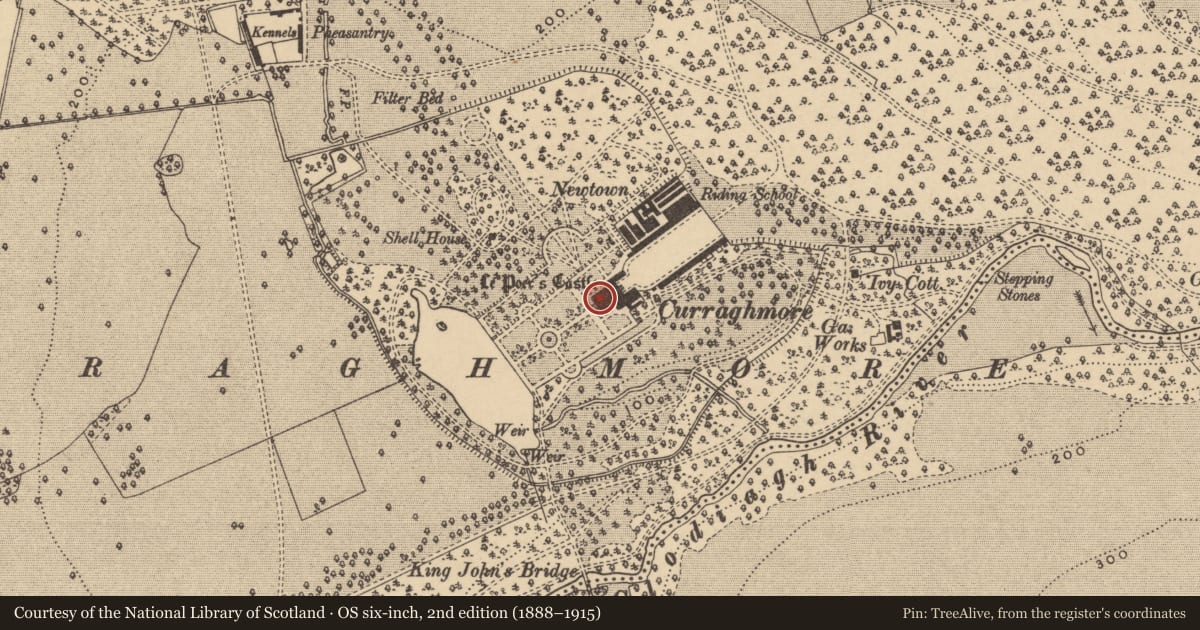 Ordnance Survey six-inch map, 2nd edition (1888–1915) covering the location of House - 17th century, Curraghmore, County Waterford, with a pin at the register's coordinates