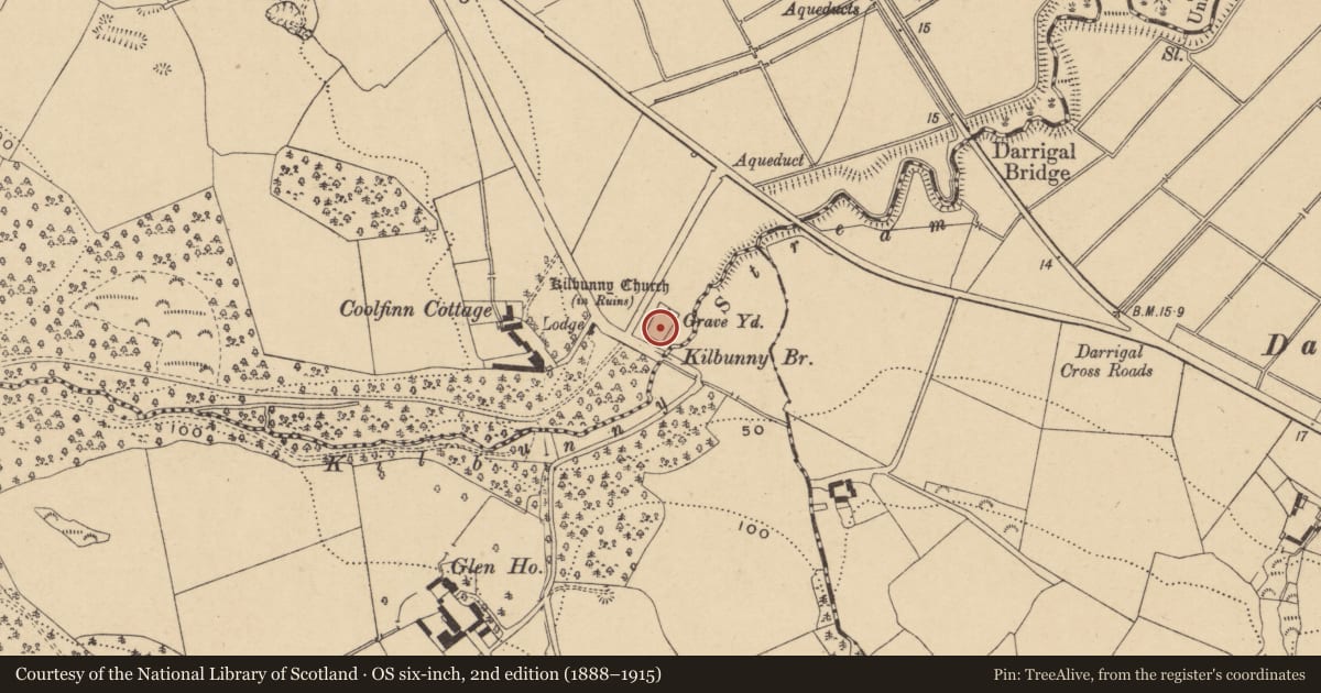 Ordnance Survey six-inch map, 2nd edition (1888–1915) covering the location of Armorial plaque, Coolfinn, County Waterford, with a pin at the register's coordinates
