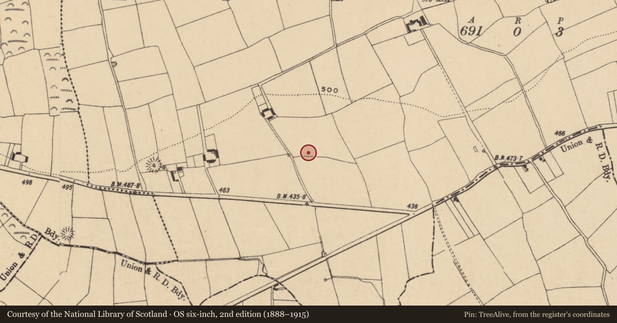 Ordnance Survey six-inch map, 2nd edition (1888–1915) covering the location of Mound, Kilmovee, County Waterford, with a pin at the register's coordinates