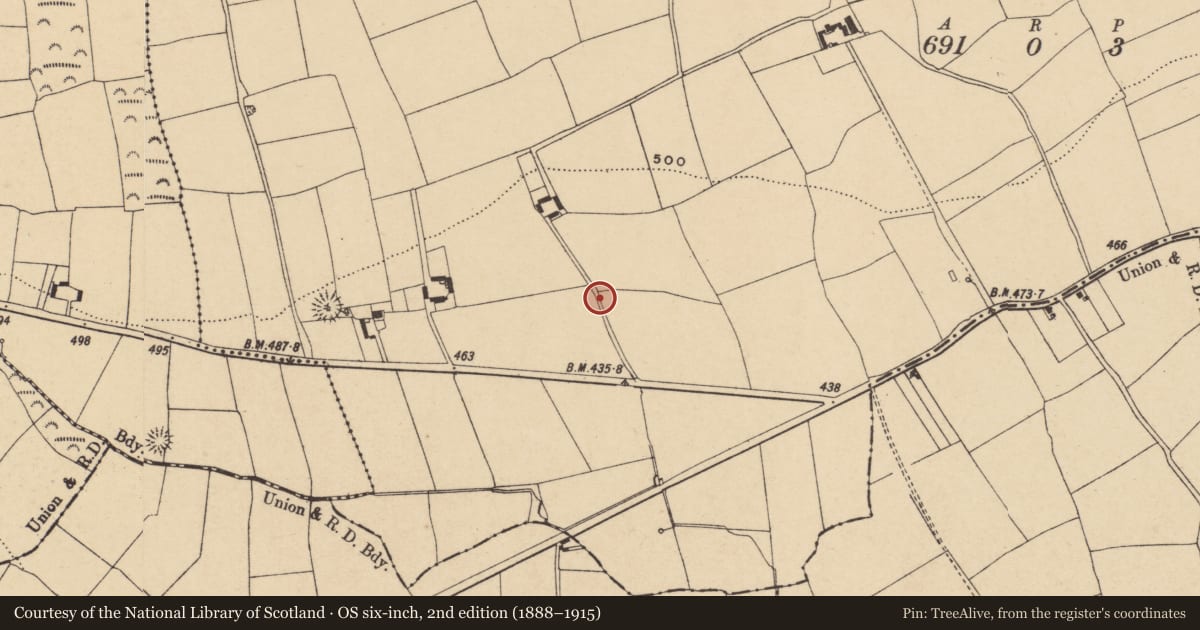 Ordnance Survey six-inch map, 2nd edition (1888–1915) covering the location of Souterrain, Kilmovee, County Waterford, with a pin at the register's coordinates