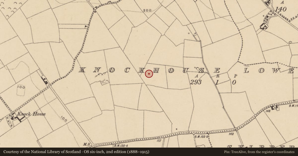 Ordnance Survey six-inch map, 2nd edition (1888–1915) covering the location of Field system, Knockhouse Lower, County Waterford, with a pin at the register's coordinates