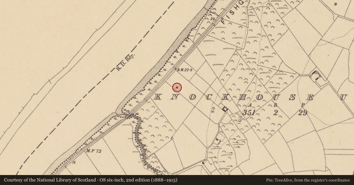 Ordnance Survey six-inch map, 2nd edition (1888–1915) covering the location of Excavation - miscellaneous, Knockhouse Upper, County Waterford, with a pin at the register's coordinates