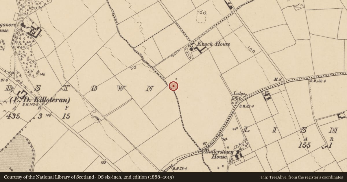 Ordnance Survey six-inch map, 2nd edition (1888–1915) covering the location of Excavation - miscellaneous, Knockhouse Lower, County Waterford, with a pin at the register's coordinates