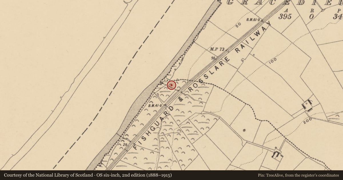Ordnance Survey six-inch map, 2nd edition (1888–1915) covering the location of Fulacht fia, Knockhouse Upper, County Waterford, with a pin at the register's coordinates