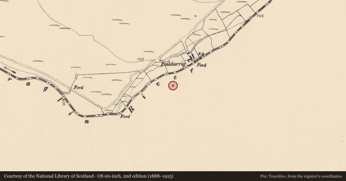 Ordnance Survey six-inch map, 2nd edition (1888–1915) covering the location of Ogham stone, Seemochuda, County Waterford, with a pin at the register's coordinates