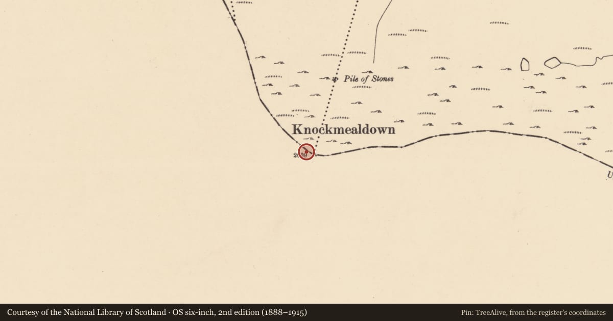 Ordnance Survey six-inch map, 2nd edition (1888–1915) covering the location of Burial, Knockmealdown, County Waterford, with a pin at the register's coordinates