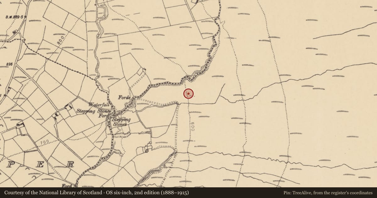 Ordnance Survey six-inch map, 2nd edition (1888–1915) covering the location of Fulacht fia, Coumaraglinmountain, County Waterford, with a pin at the register's coordinates