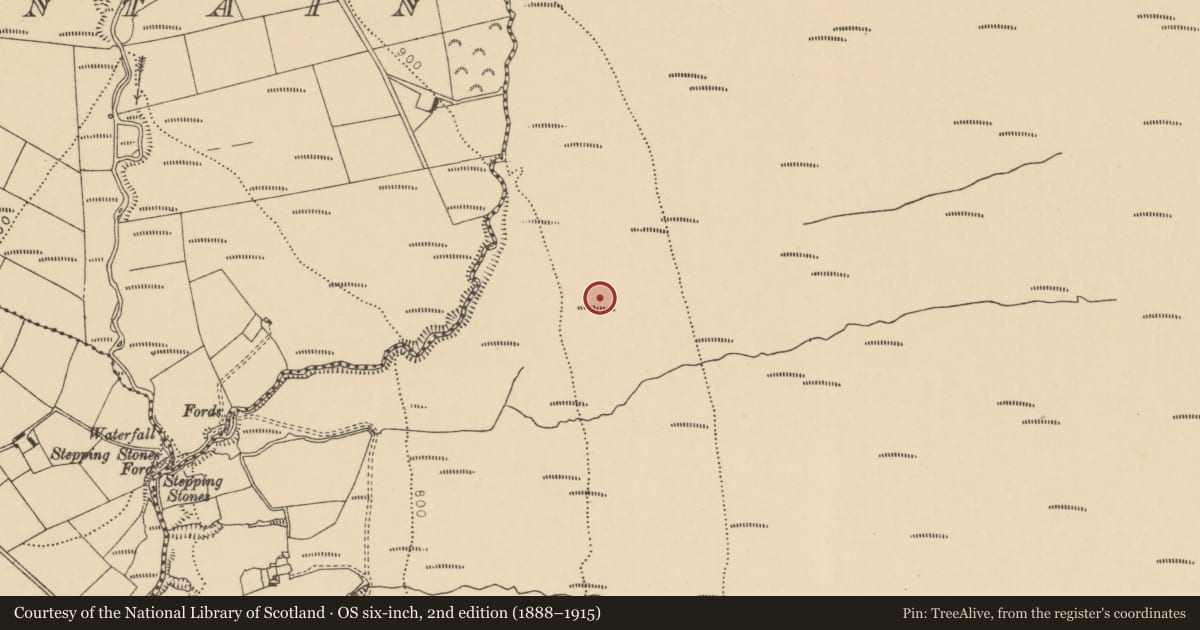 Ordnance Survey six-inch map, 2nd edition (1888–1915) covering the location of Kerb circle, Coumaraglinmountain, County Waterford, with a pin at the register's coordinates