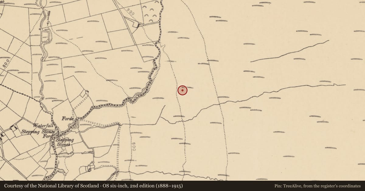Ordnance Survey six-inch map, 2nd edition (1888–1915) covering the location of Kerb circle, Coumaraglinmountain, County Waterford, with a pin at the register's coordinates