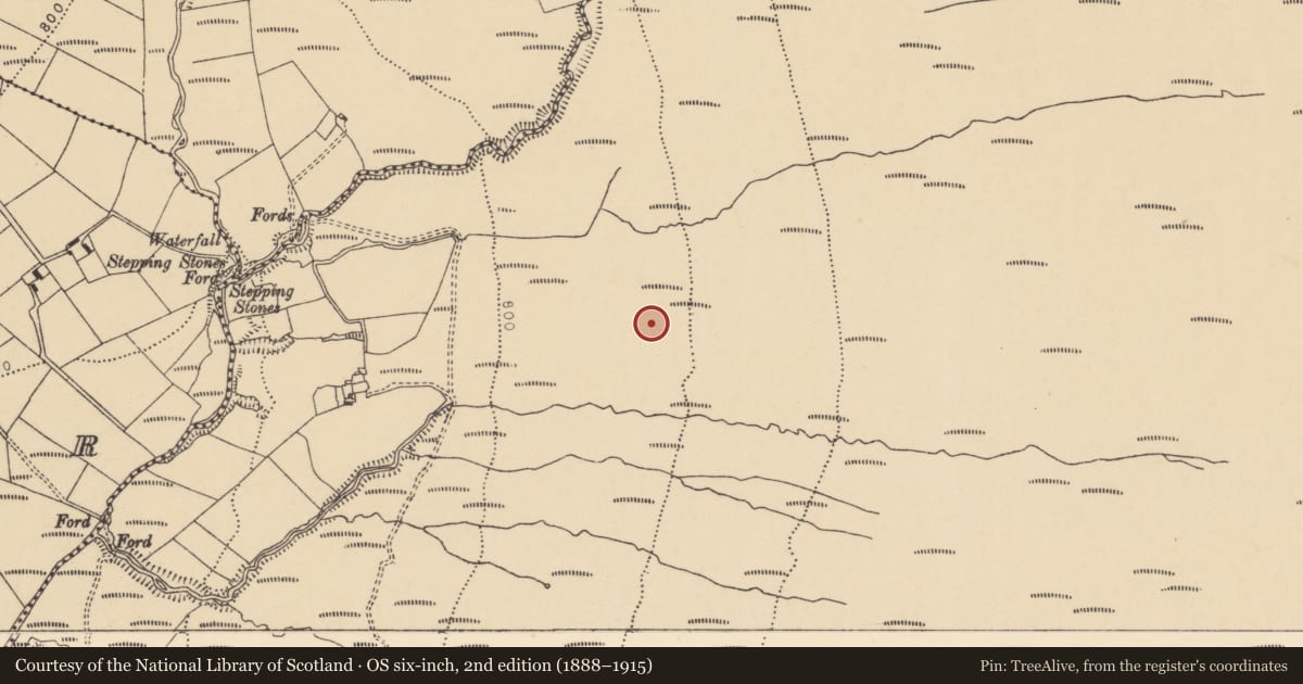 Ordnance Survey six-inch map, 2nd edition (1888–1915) covering the location of Booley hut, Coumaraglinmountain, County Waterford, with a pin at the register's coordinates