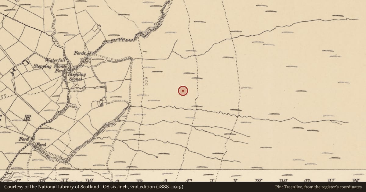 Ordnance Survey six-inch map, 2nd edition (1888–1915) covering the location of Booley hut, Coumaraglinmountain, County Waterford, with a pin at the register's coordinates