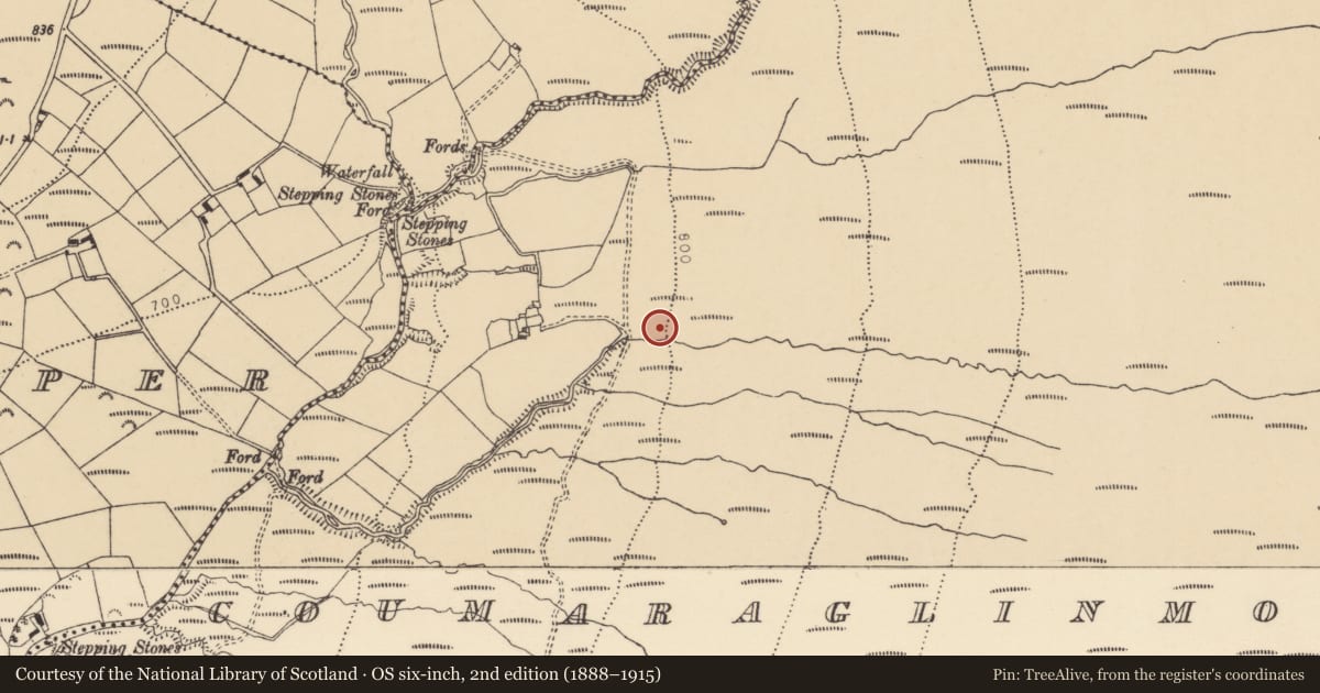 Ordnance Survey six-inch map, 2nd edition (1888–1915) covering the location of Kiln - lime, Coumaraglinmountain, County Waterford, with a pin at the register's coordinates