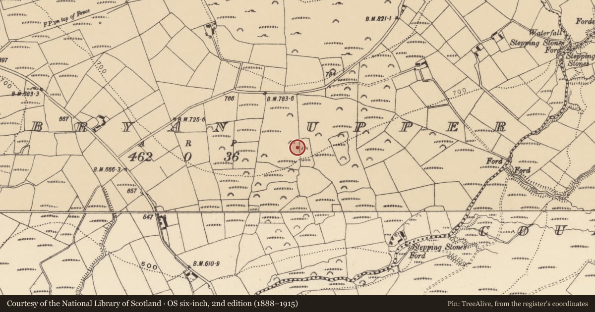 Ordnance Survey six-inch map, 2nd edition (1888–1915) covering the location of House - indeterminate date, Kilbryan Upper, County Waterford, with a pin at the register's coordinates