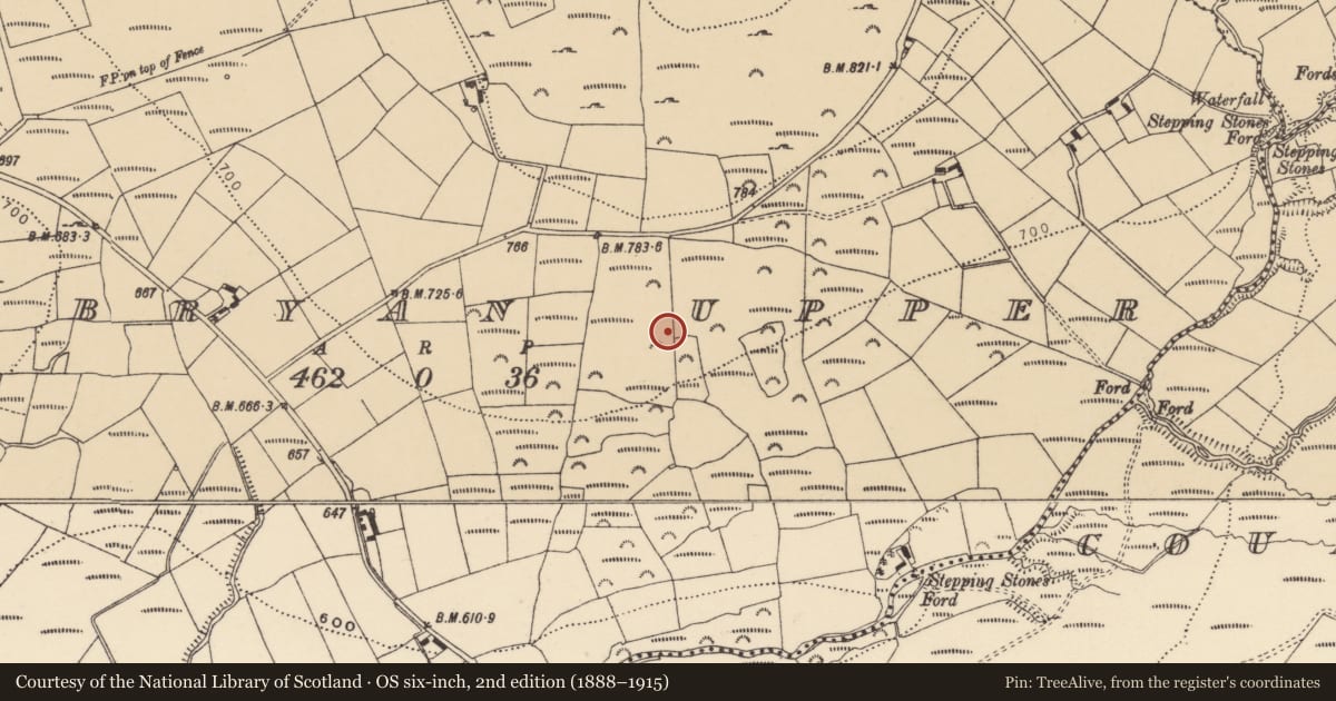 Ordnance Survey six-inch map, 2nd edition (1888–1915) covering the location of House - indeterminate date, Kilbryan Upper, County Waterford, with a pin at the register's coordinates